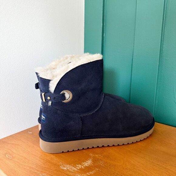 Koolaburra UGG Women’s Remley Navy Suede Mini Faux Shearling Lined Mini Boot - Picture 3 of 9